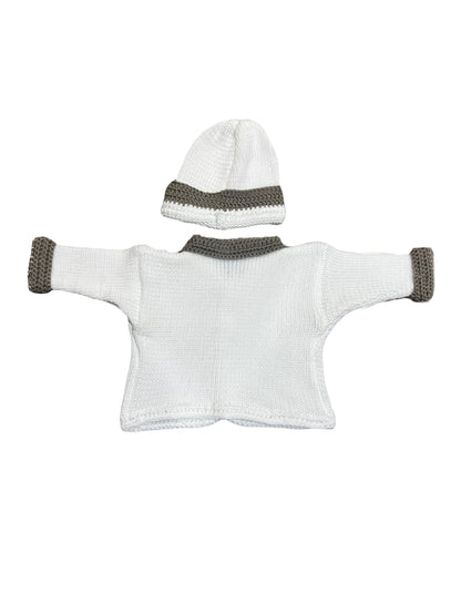 2pc White Cotton Sweater w Collar & Cuff