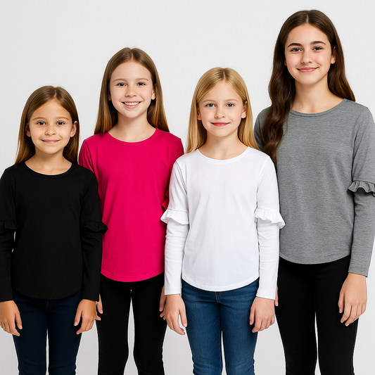 girls ruffle sleeve tunic top, boutique long sleeve shirt, Expressions Boutique NY kids fashion, ruffle top for girls, toddler girl tunic top