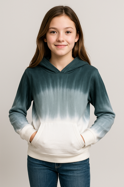 girls tie dye hoodie, ombre cropped sweatshirt, Expressions Boutique NY kids fashion, grey black white hoodie, trendy girls loungewear