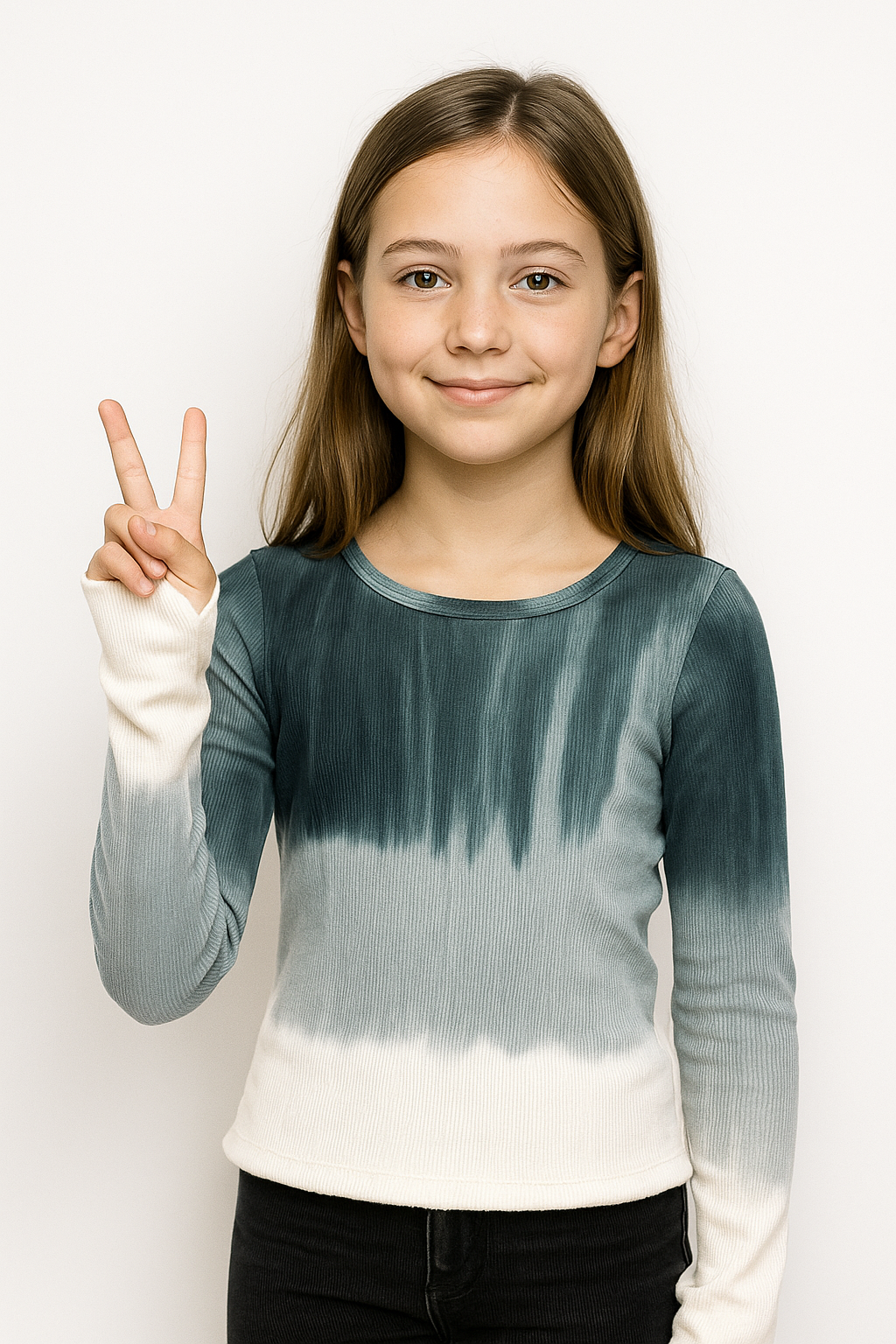 girls tie dye ombre top, ribbed long sleeve thumbhole shirt, Expressions Boutique NY kids fashion, black grey white tie dye, boutique girls loungewear