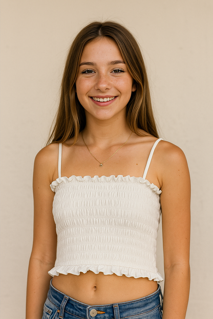 White Smocked Cropped Cami Tank