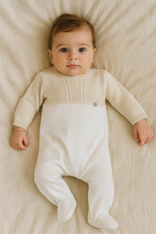 Beige Cashmere Bodice Ivory Cotton Footy