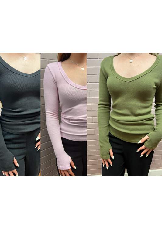 Long Sleeve V Neck with Thumb Hole