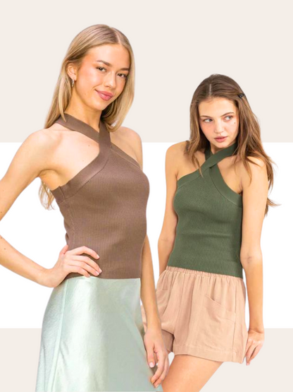 Ribbed Knitted Crisscross Top
