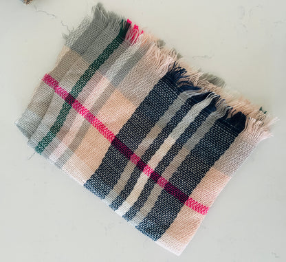 Beige or Pink Plaid Kids’ Scarf - Soft Neutral Winter Scarf for Boys & Girls