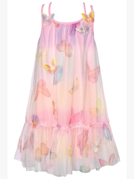 Pink Multi Butterfly Mesh Print Dress