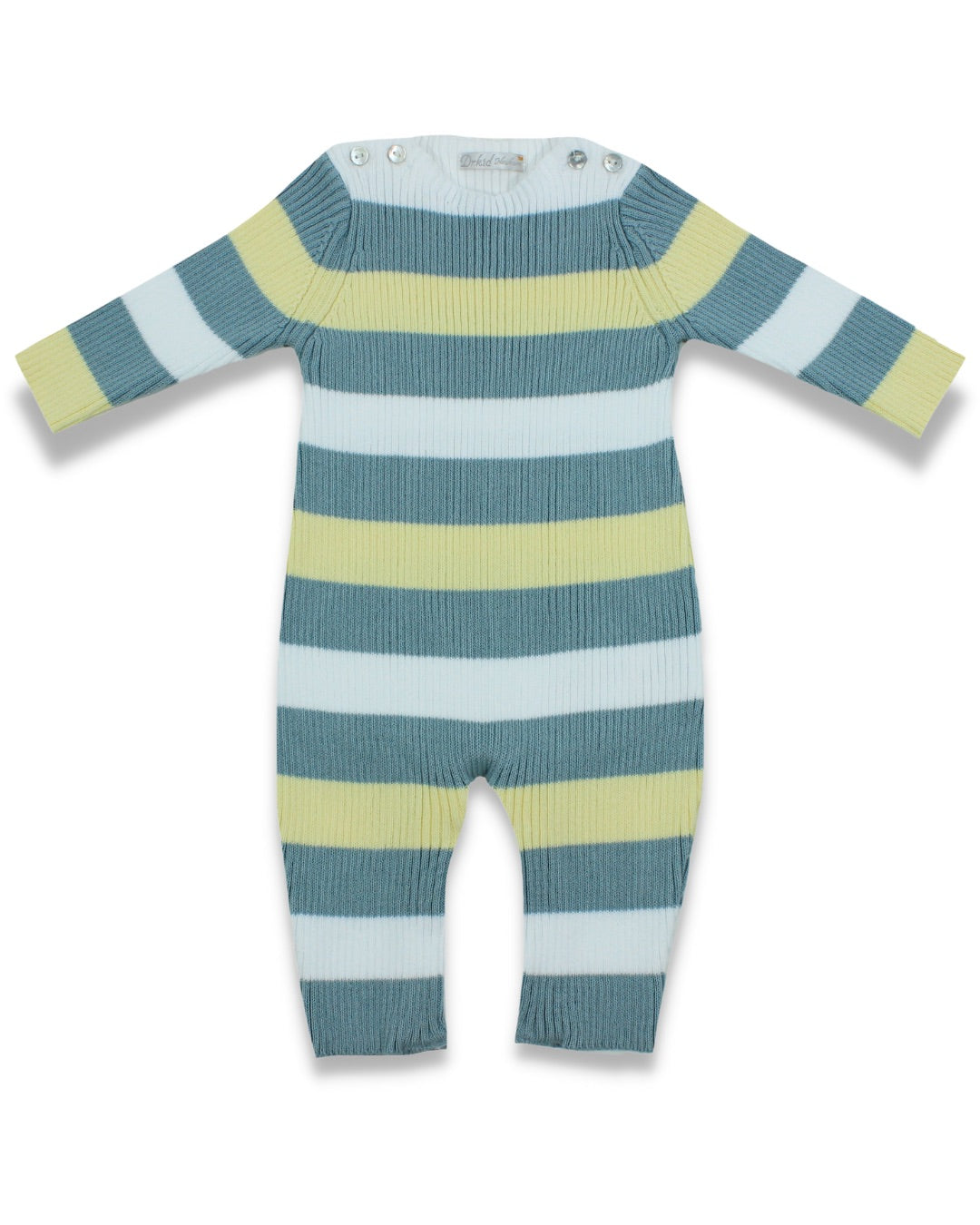 Multi Knitted Coverall w White, Yellow & Sage Stripes