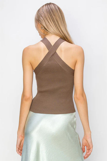 Ribbed Knitted Crisscross Top