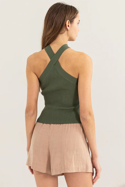 Ribbed Knitted Crisscross Top