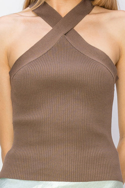 Ribbed Knitted Crisscross Top