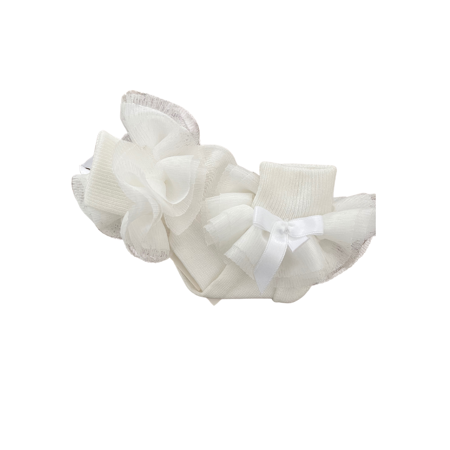 baby ruffle socks, ivory baby socks, Mayoral baby socks, lace cuff baby socks, socks with ribbon bow, christening baby socks, boutique baby accessories, mayoral