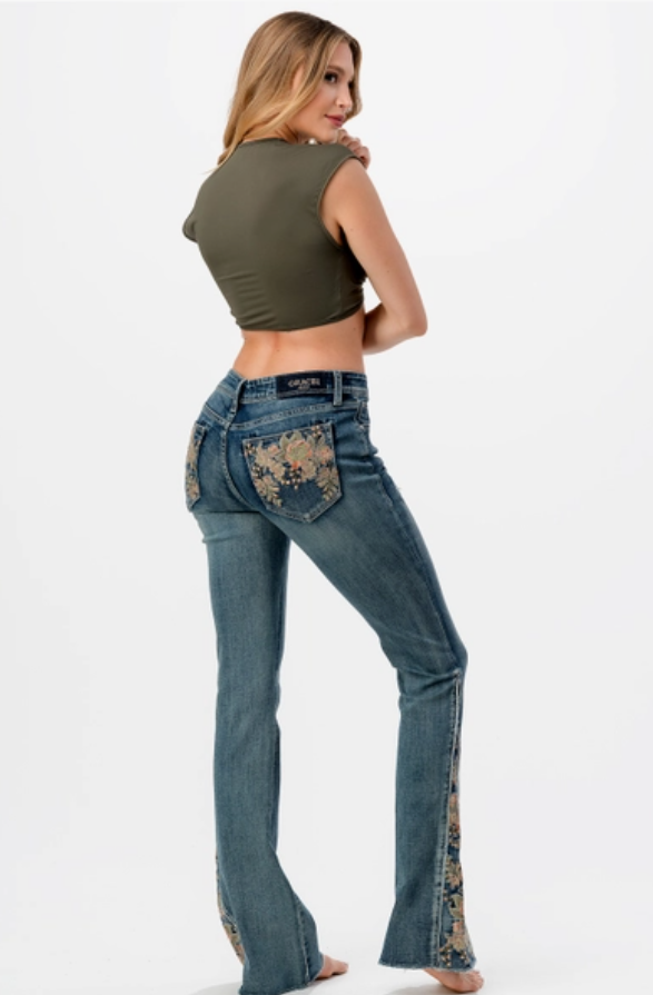 Embroidered Side Panel & Back Pocket Jeans