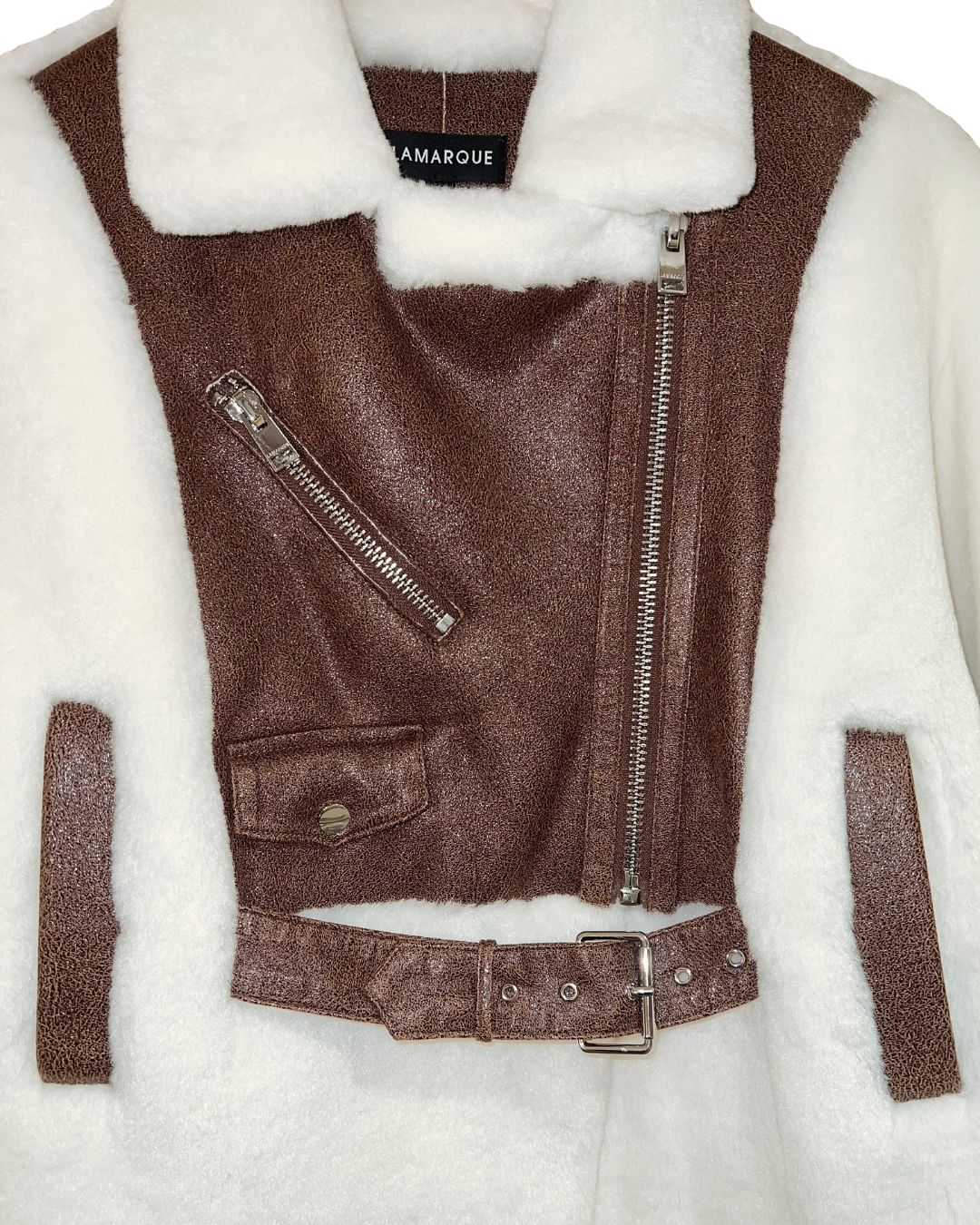 Ivory w Faux Brown Leather & Faux Fur Jacket