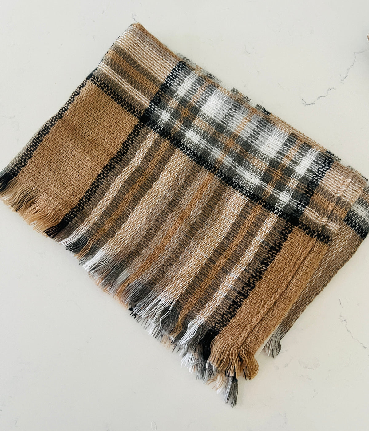 Beige or Pink Plaid Kids’ Scarf - Soft Neutral Winter Scarf for Boys & Girls