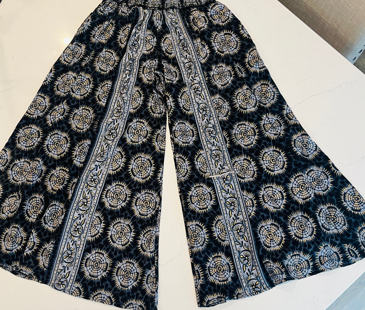 Paani Navy w Gold Design  - Women’s Dress Pants & Elegant Statement Trousers
