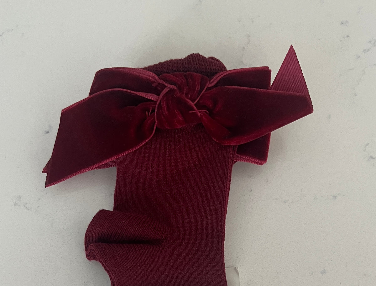 Meia Pata Knee High Socks with Knot Velvet Bow | Girls’ Dress Socks & Boutique Accessories