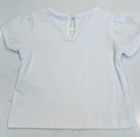 White T-Shirt w Rhinestone Bow Detail on Front