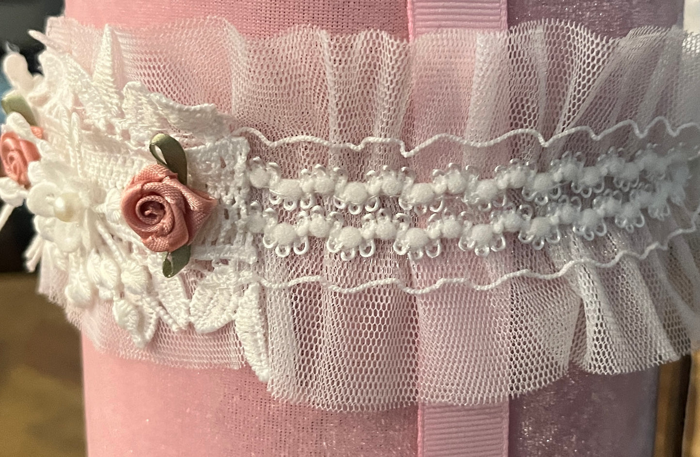 2pc White Dress w Tulle Lace Overlay & Pink Flower Detail w Headband
