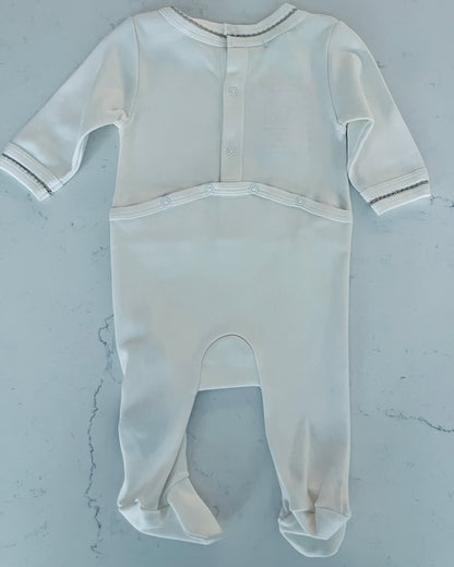Sippy’s Babes Cream Footed Romper with Tan Fagoting