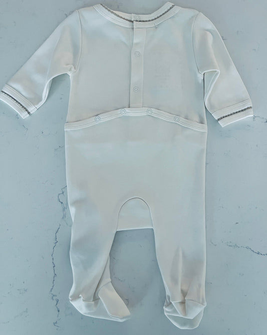 Sippy’s Babes Cream Footed Romper with Tan Fagoting