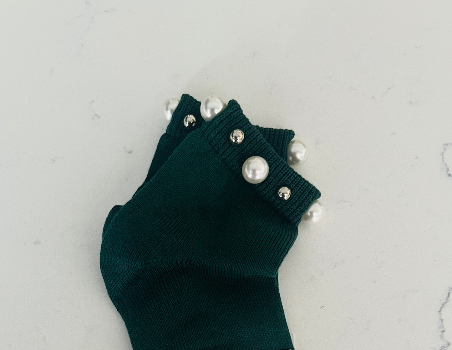 Short Socks With Pearl Studded cuff
