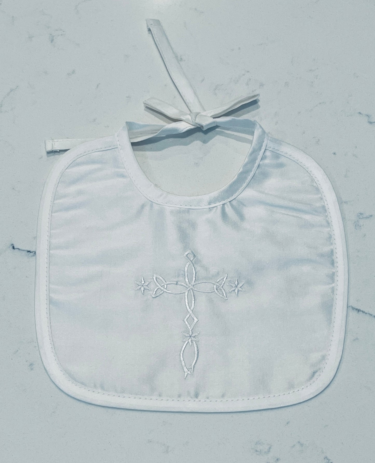 Little Things Mean a Lot White Dupioni Silk Baby Bib