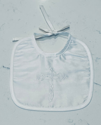 Little Things Mean a Lot White Dupioni Silk Baby Bib