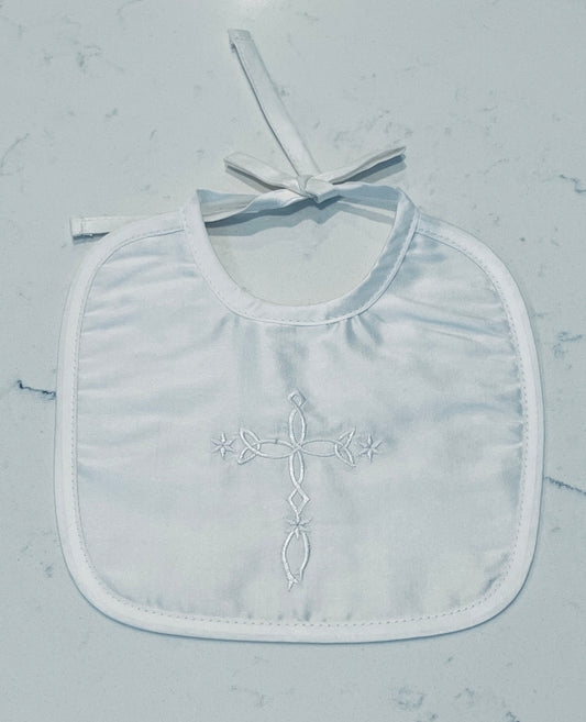 Little Things Mean a Lot White Dupioni Silk Baby Bib