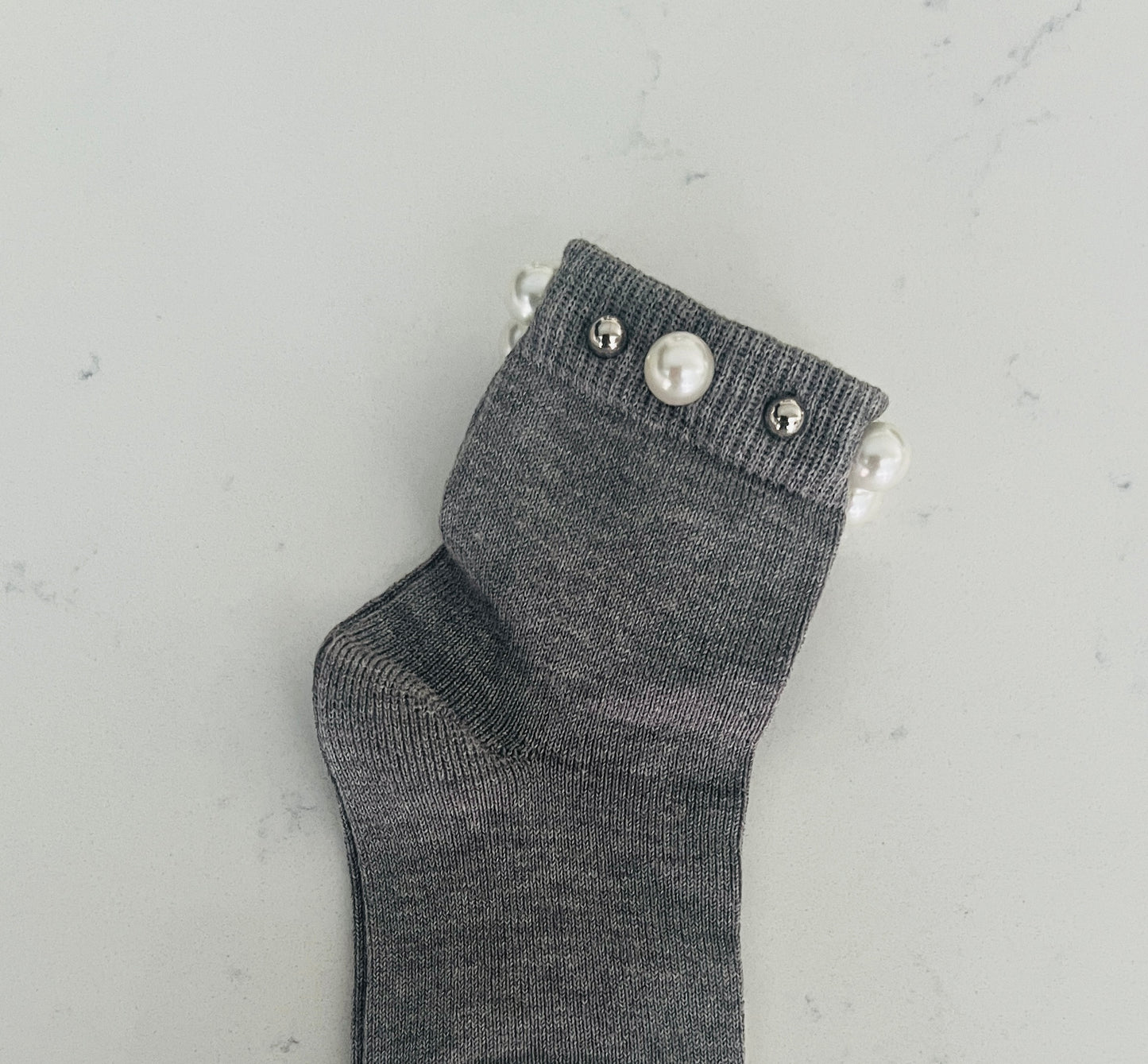 Short Socks With Pearl Studded cuff