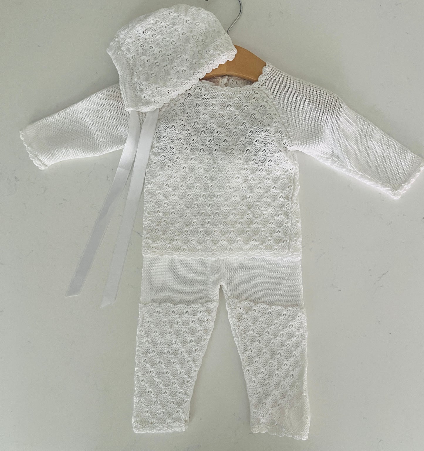 3pc White Knit Set w Hat