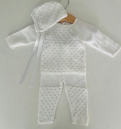 3pc White Knit Set w Hat