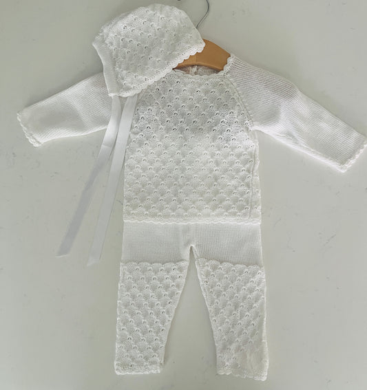 3pc White Knit Set w Hat