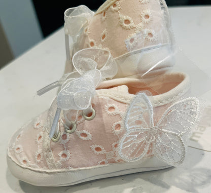Mayoral Eyelet Crib Shoe w Organza Butterfly Adorned