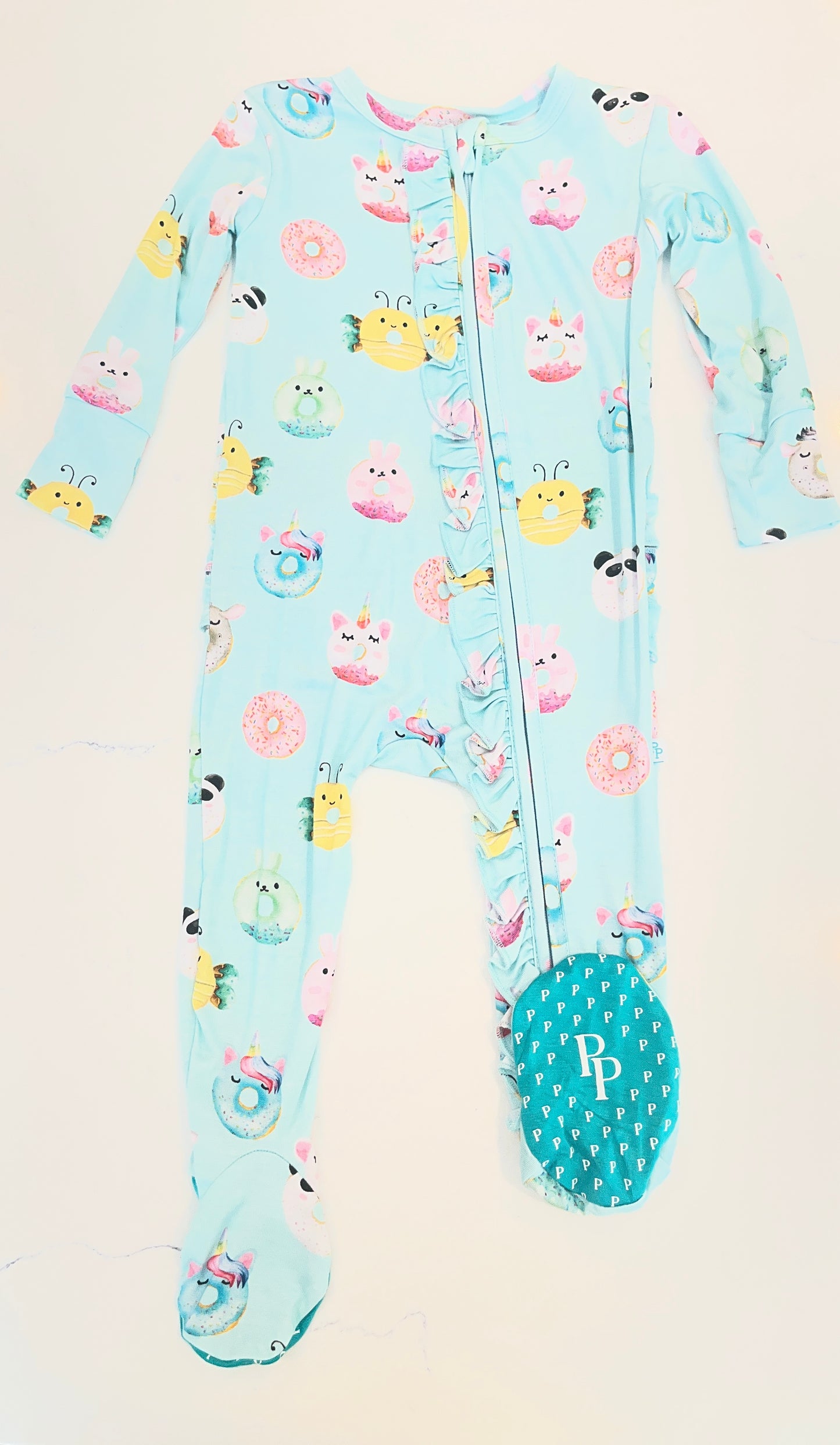 Donuts Footie Ruffled Zippered One Piece