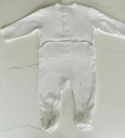 Baby Threads 3-Piece White Footie, Hat and Blanket Set with Ecru Smocking