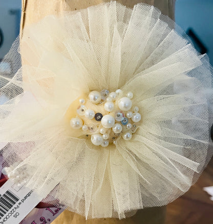 Ooh La La Lt Yellow Tulle Headband w Pearl Cluster - Girls’ Elegant Hair Accessory