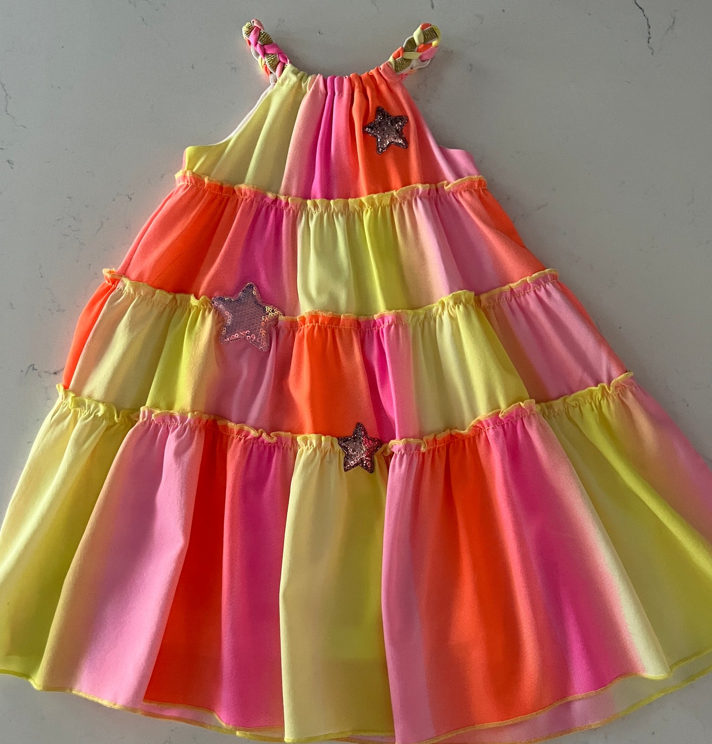 Pink Multi Rainbow Tierd Dress w Star