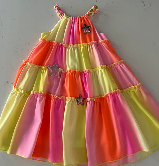 Pink Multi Rainbow Tierd Dress w Star