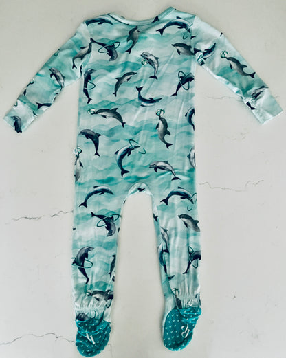 Posh Peanut Skipper Light Blue Long Sleeve Footie - Baby Girls’ Zippered One-Piece Pajamas