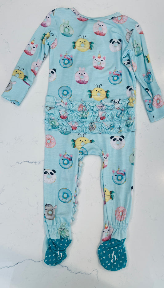 Donuts Footie Ruffled Zippered One Piece