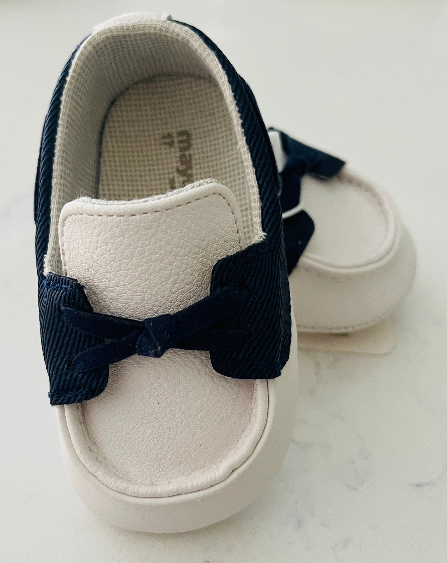 Mayoral White and Blue Baby Moccasins