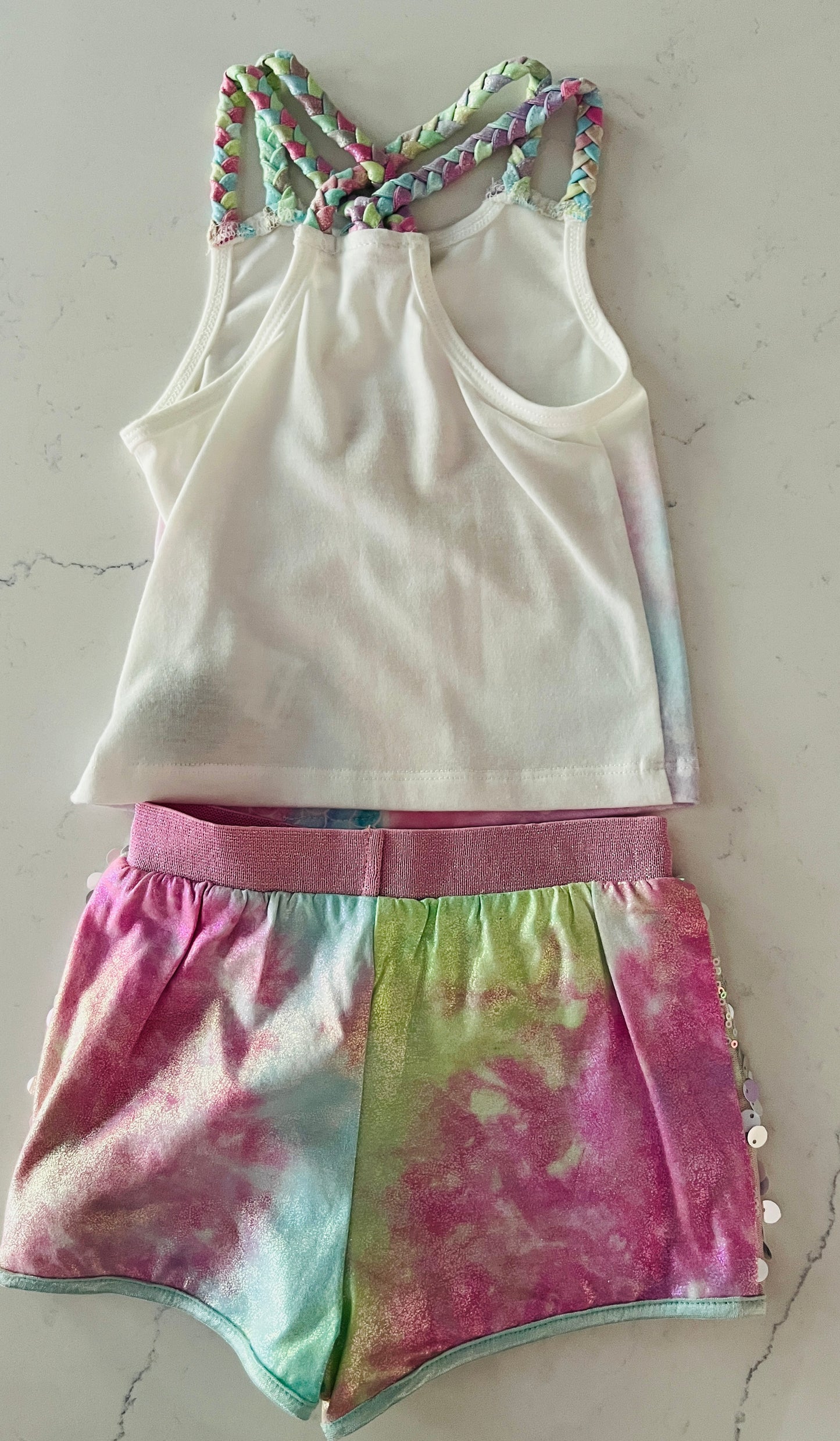 2pc Mermaid Tail Top w Iridescent shorts
