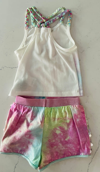 2pc Mermaid Tail Top w Iridescent shorts