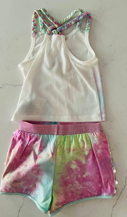 2pc Mermaid Tail Top w Iridescent shorts