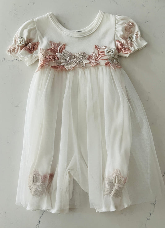 2pc Ivory SS Romper w Tulle & Headband