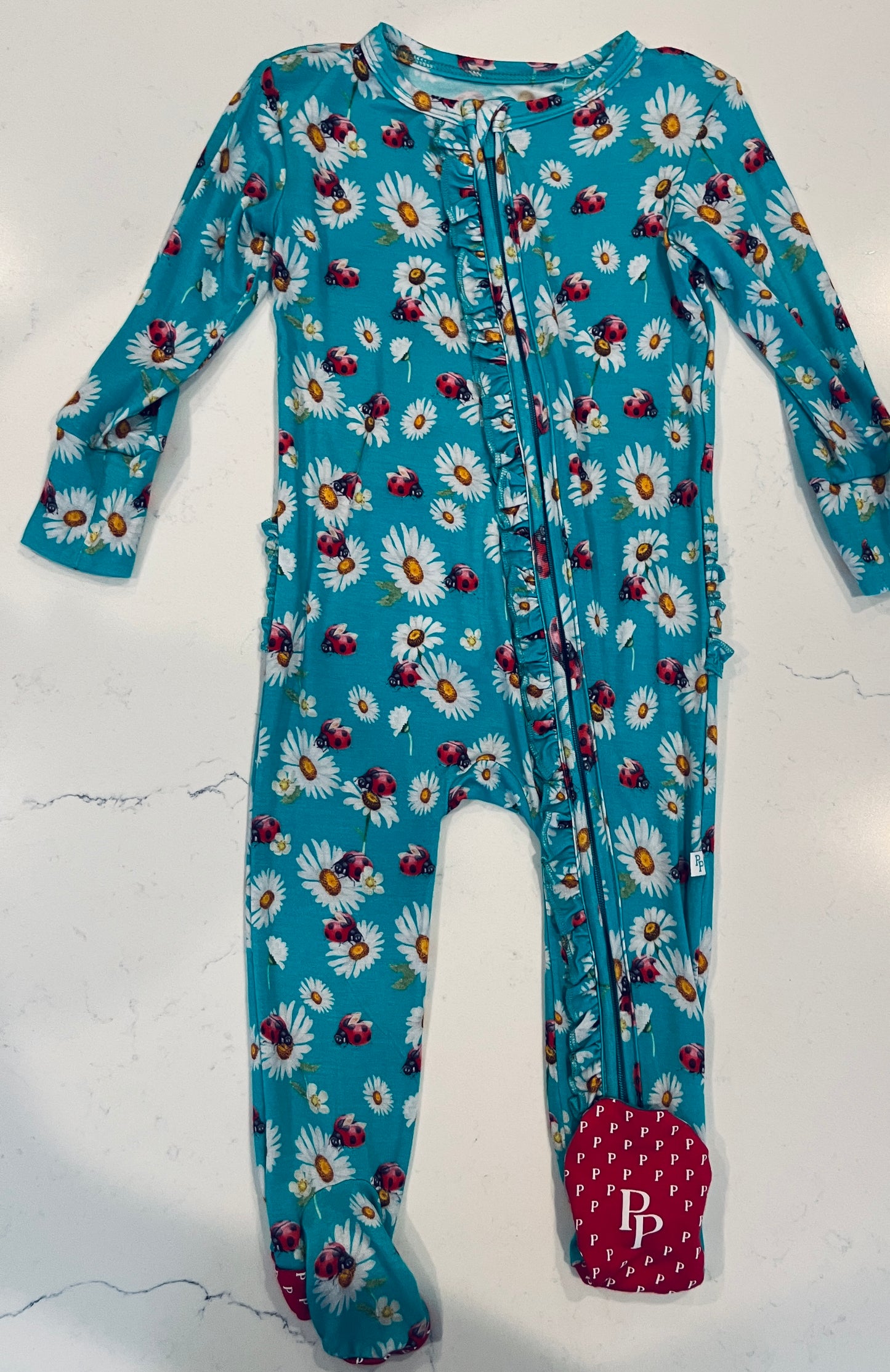 Ladybug Footie Ruffled Zippered One Piece