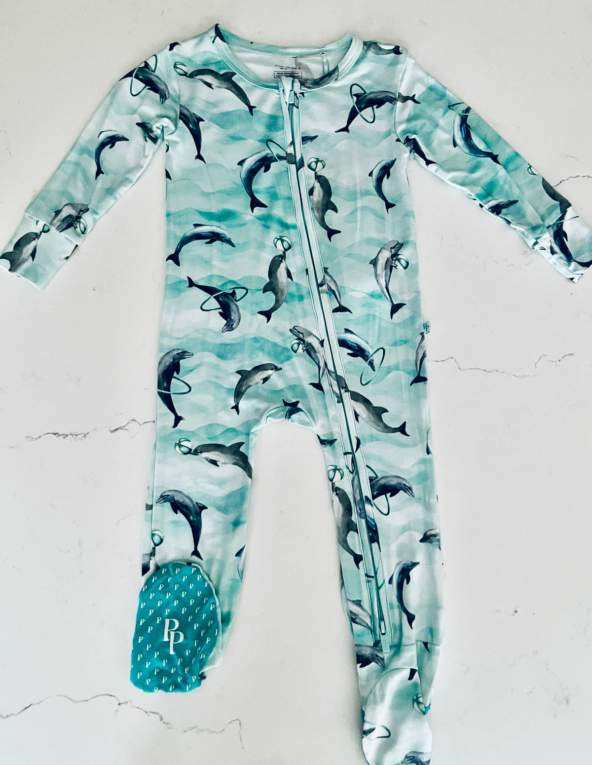 Posh Peanut Skipper Light Blue Long Sleeve Footie - Baby Girls’ Zippered One-Piece Pajamas