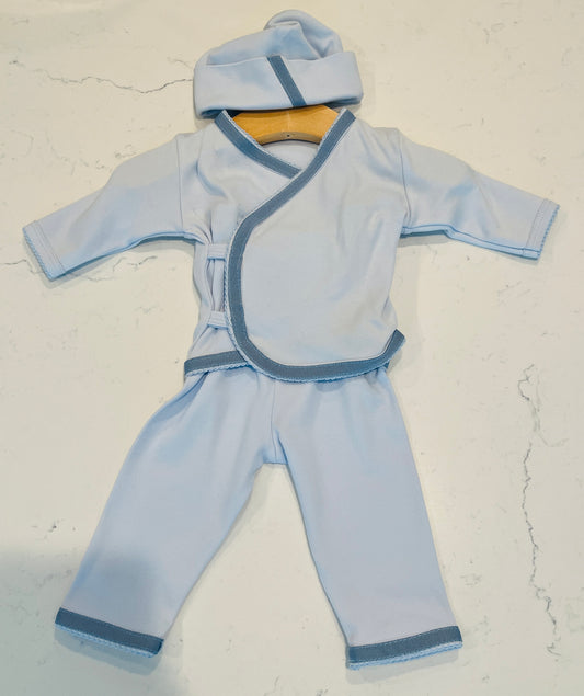 Sippy’s Babes 3-Piece Blue Kimono Set with Blue Trim & Hat