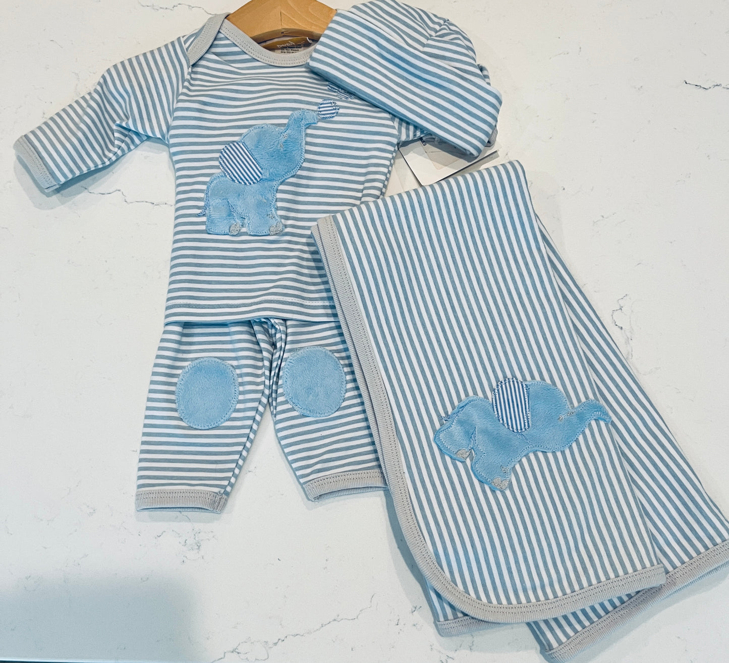 Haute Baby 4 Piece Striped Elephant Outfit Set