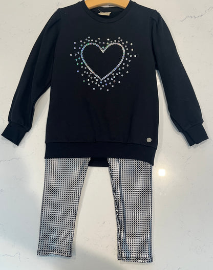 Milon 2pc Black Heart Sweatshirt and Leggings Set